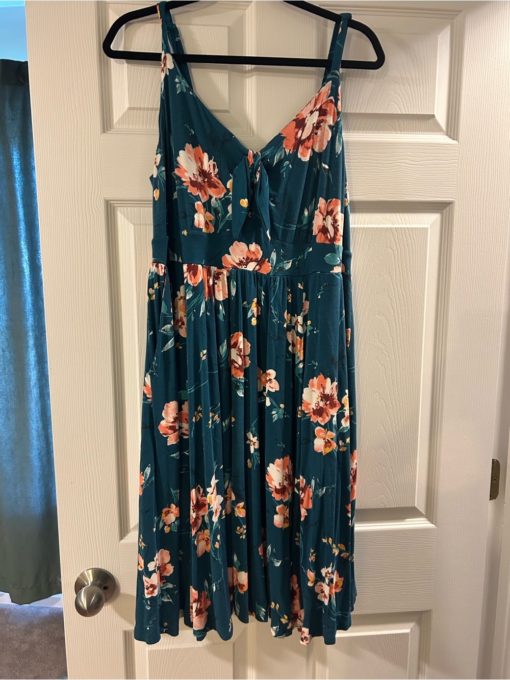 torrid Teal Floral V-Neck Midi Dress with Adjustable Straps